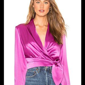 Express Satin Tie Front Banded Bottom Portofino Shirt Fushia Pink Top Blouse XS